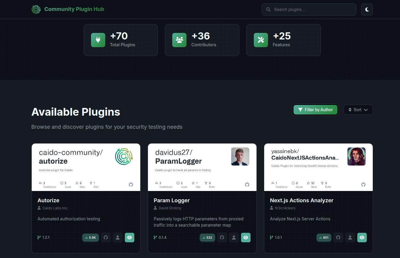 Homepage do Caido Plugin Hub