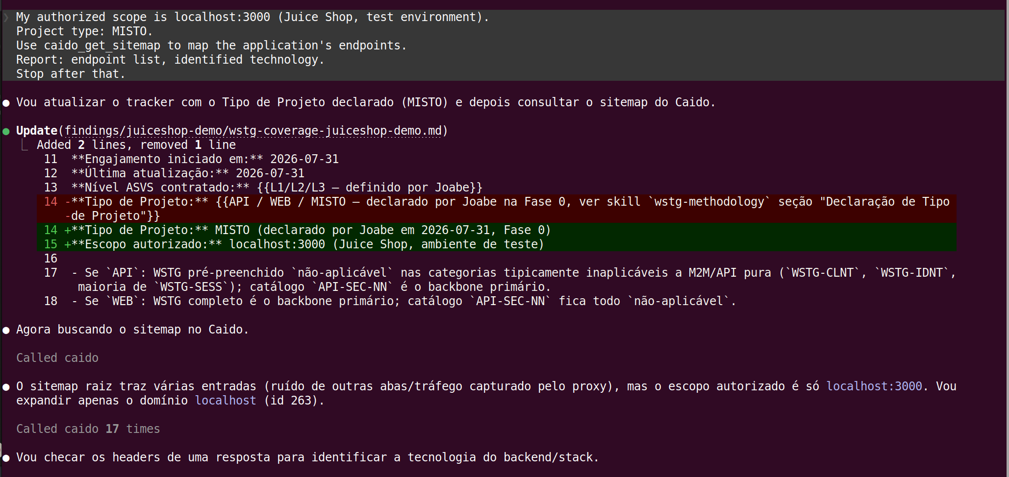 Tracker atualizado com tipo MISTO e escopo declarado