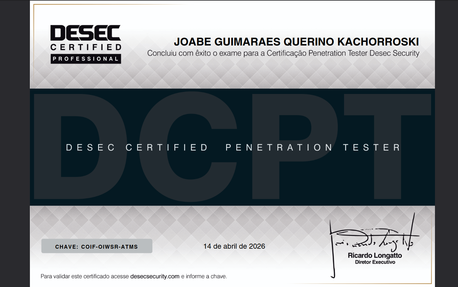 Certificado DCPT - Desec Certified Penetration Tester