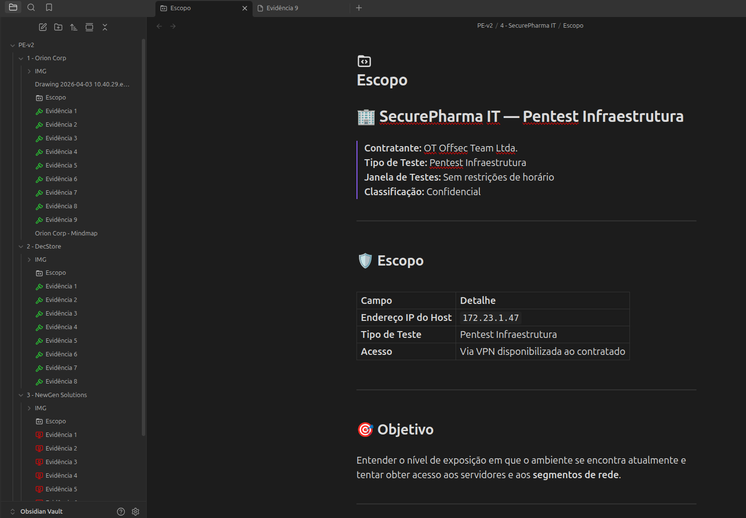 Vault do Obsidian com o escopo do projeto SecurePharma IT